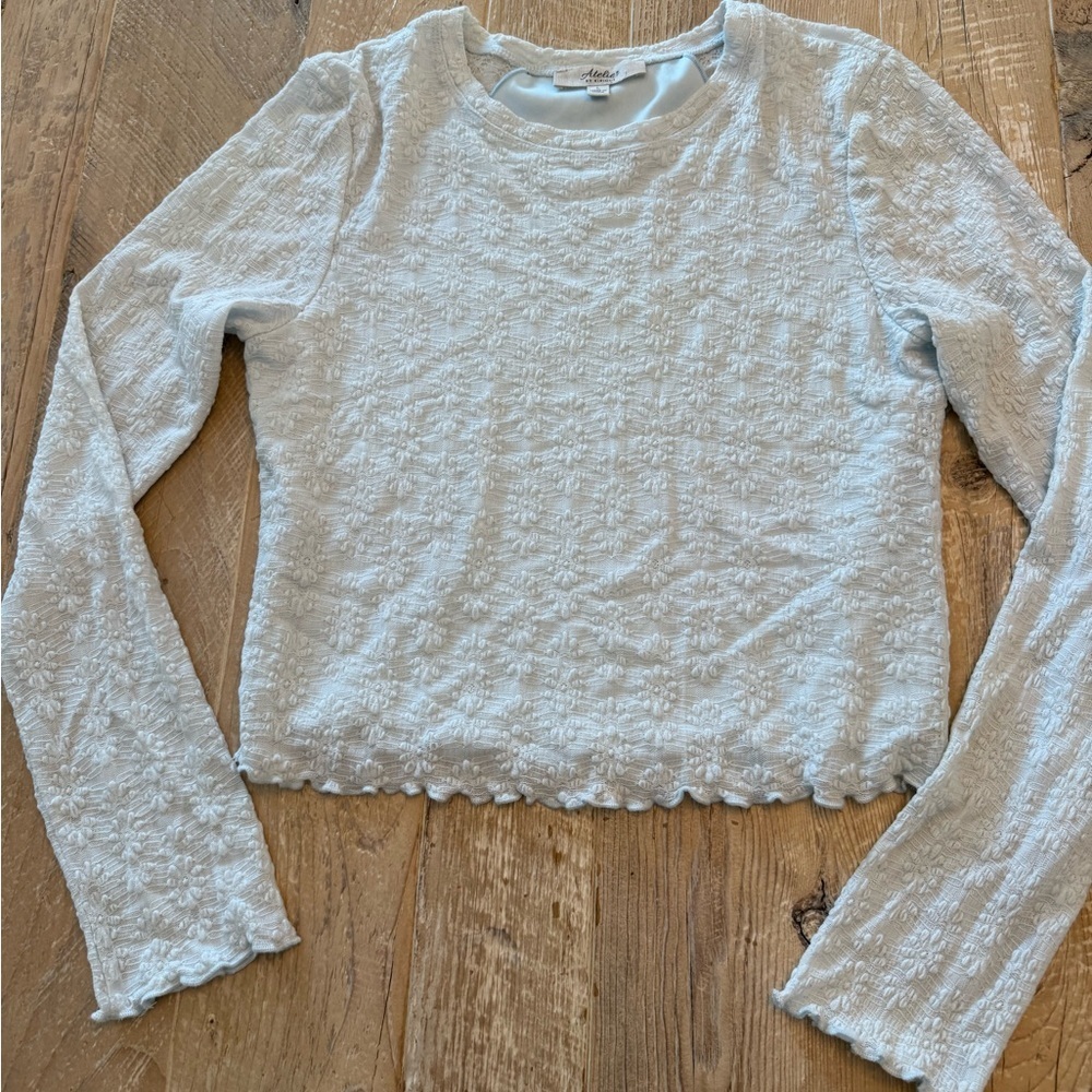 Atelier by Kirious Textured Light Blue Stretch Long Sleeve Top L